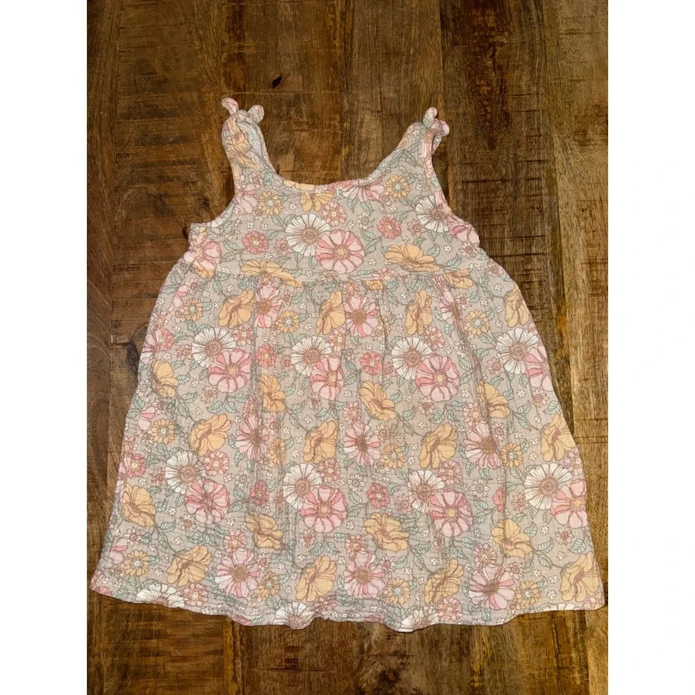 Rabbit + Bear Organic Cotton Floral Gauze Dress Sleeveless Pink Yellow Size 6